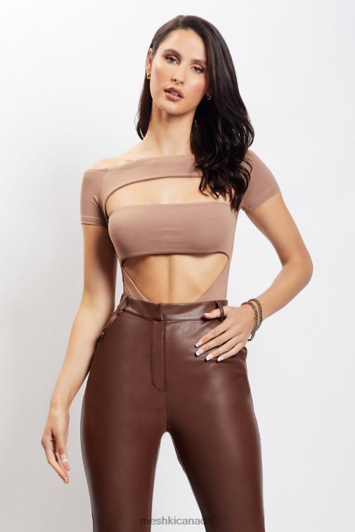 Meshki Light Brown Breanna Cut Out Bodysuit Clothing JN88N1220
