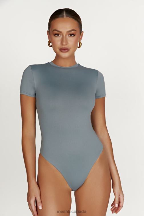 Meshki Light Charcoal Francesca Recycled Nylon Crew Neck Short Sleeve Bodysuit Clothing JN88N869