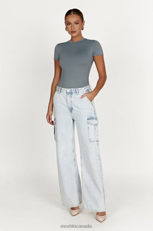 Meshki Light Charcoal Francesca Recycled Nylon Crew Neck Short Sleeve Bodysuit Clothing JN88N869