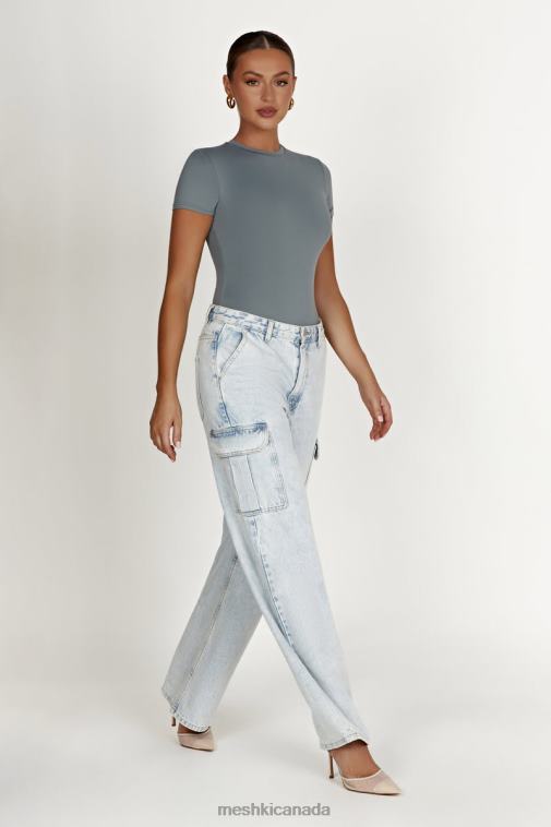 Meshki Light Charcoal Francesca Recycled Nylon Crew Neck Short Sleeve Bodysuit Clothing JN88N869