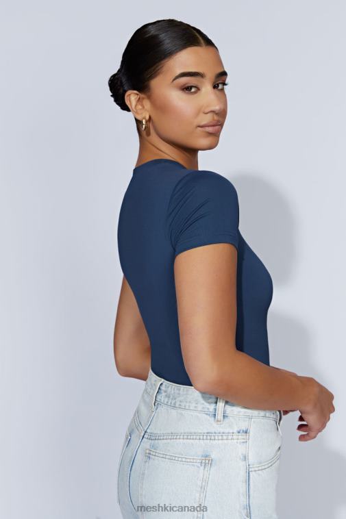 Meshki Midnight Navy Francesca Crew Neck Short Sleeve Bodysuit Clothing JN88N949