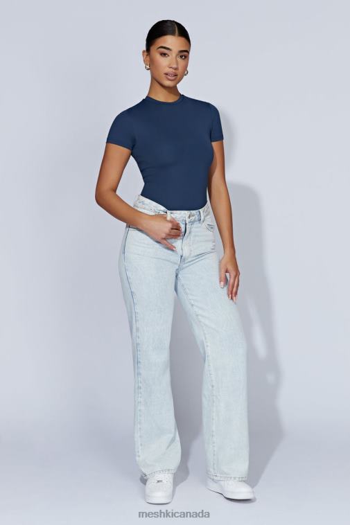 Meshki Midnight Navy Francesca Crew Neck Short Sleeve Bodysuit Clothing JN88N949