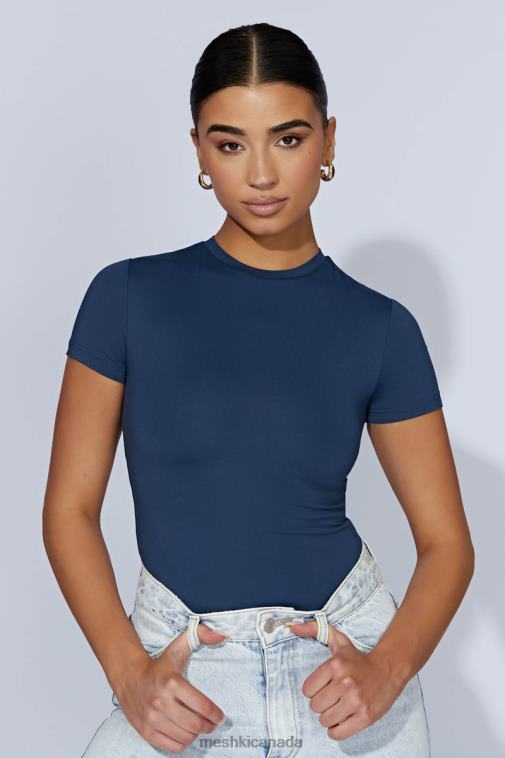 Meshki Midnight Navy Francesca Crew Neck Short Sleeve Bodysuit Clothing JN88N949