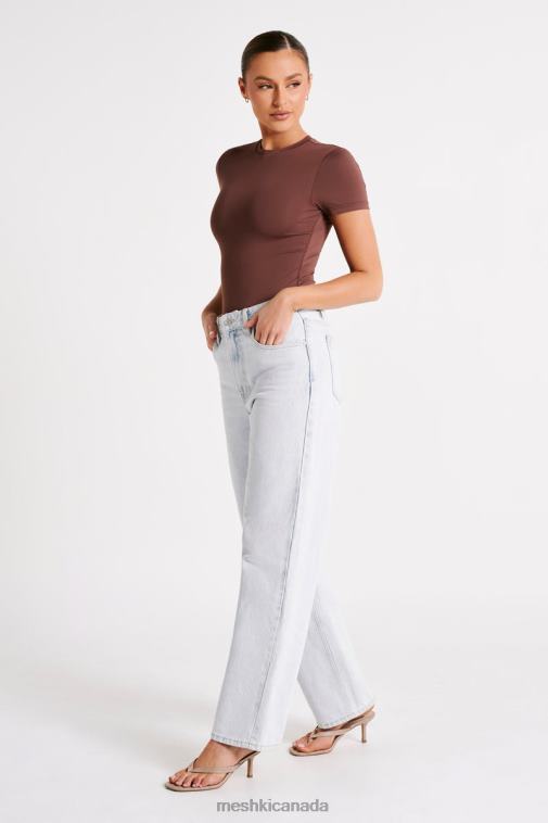 Meshki Mocha Francesca Recycled Nylon Crew Neck Short Sleeve Bodysuit Clothing JN88N772