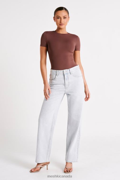 Meshki Mocha Francesca Recycled Nylon Crew Neck Short Sleeve Bodysuit Clothing JN88N772