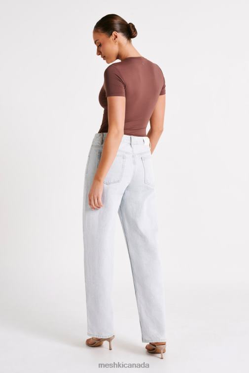 Meshki Mocha Francesca Recycled Nylon Crew Neck Short Sleeve Bodysuit Clothing JN88N772