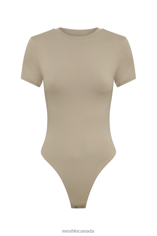 Meshki Taupe Francesca Recycled Nylon Crew Neck Short Sleeve Bodysuit Clothing JN88N837