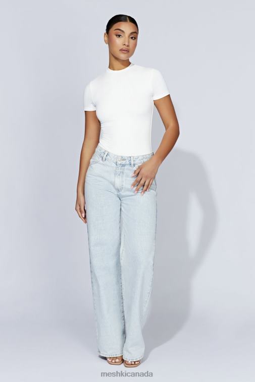 Meshki White Francesca Crew Neck Short Sleeve Bodysuit Clothing JN88N964