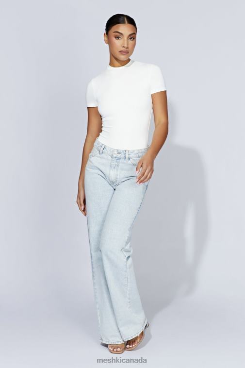 Meshki White Francesca Crew Neck Short Sleeve Bodysuit Clothing JN88N964