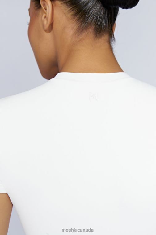 Meshki White Francesca Crew Neck Short Sleeve Bodysuit Clothing JN88N964