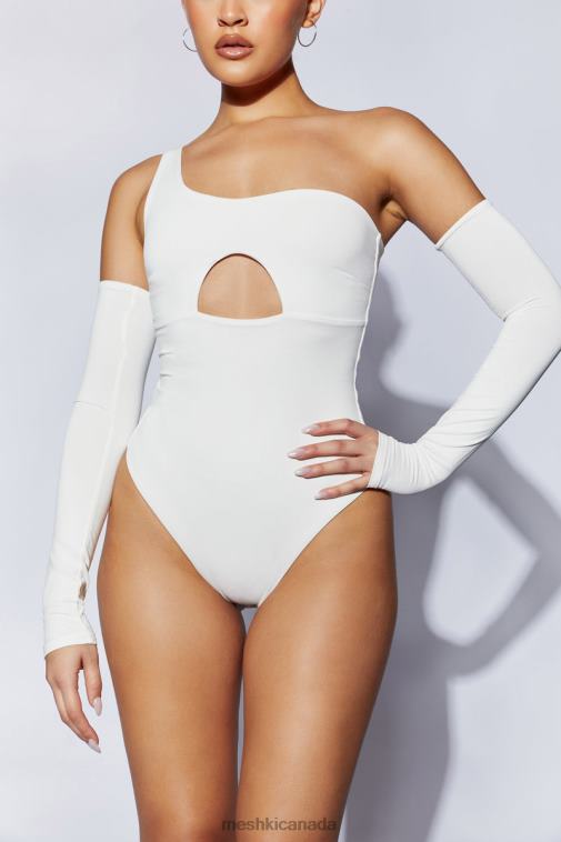 Meshki White Lexi One Shoulder Cut Out Bodysuit Clothing JN88N1053