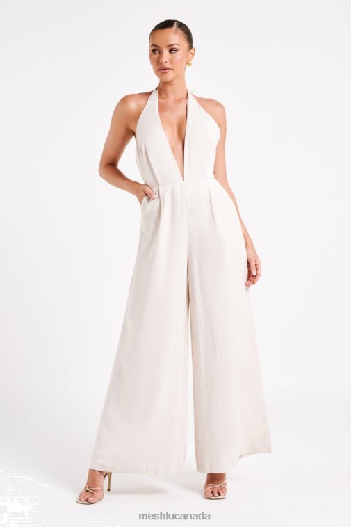 Meshki Natural Blanca Linen Halter Jumpsuit Clothing JN88N1228