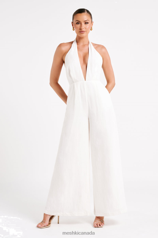 Meshki White Blanca Linen Halter Jumpsuit Clothing JN88N1231