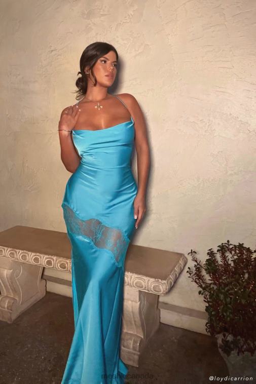Meshki Aquamarine Chandra Lace Detail Satin Maxi Dress Clothing JN88N117