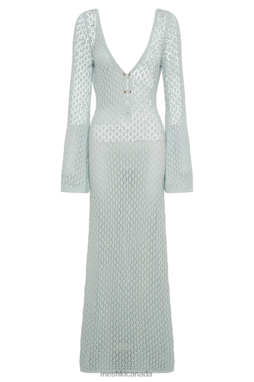 Meshki Arctic Blue Kayleigh Crochet Fishtail Flare Sleeve Dress Clothing JN88N30