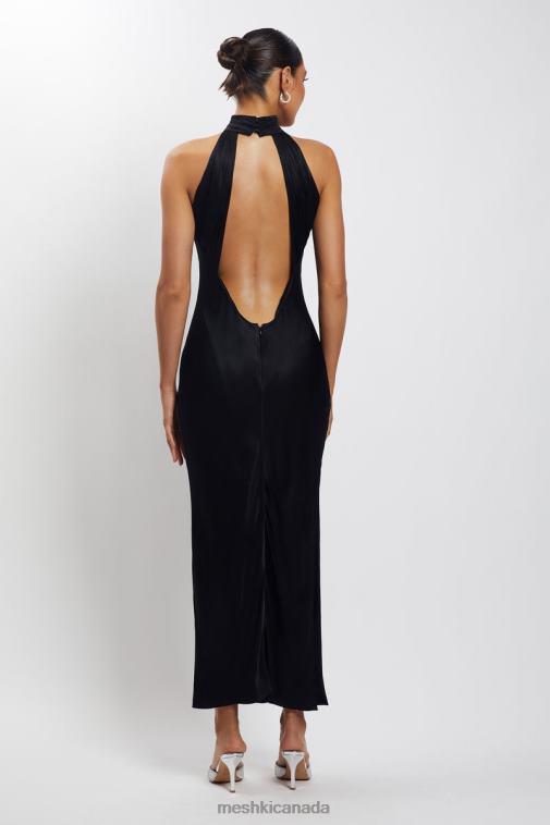 Meshki Black Claire Satin Drape Back Maxi Dress with Split Clothing JN88N101