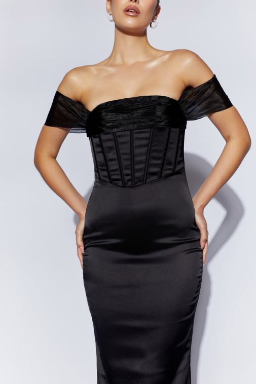 Meshki Black Everly Off Shoulder Organza Satin Maxi Dress Clothing JN88N430