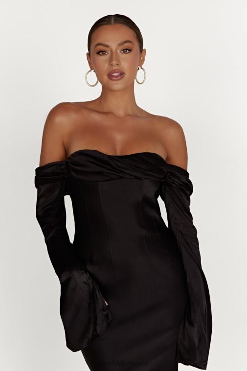 Meshki Black Giselle Off Shoulder Cowl Neck Maxi Dress Clothing JN88N124