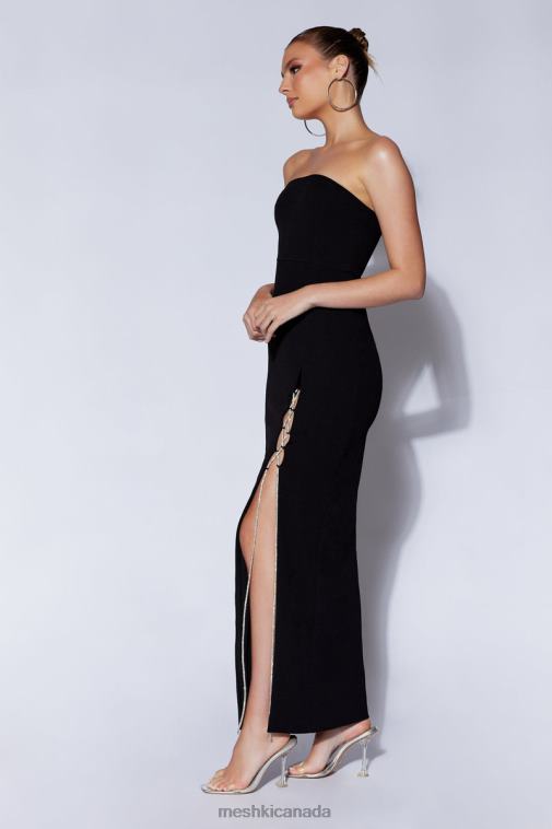 Meshki Black Imogen Diamante Rope Strapless Maxi Dress With Split Clothing JN88N507