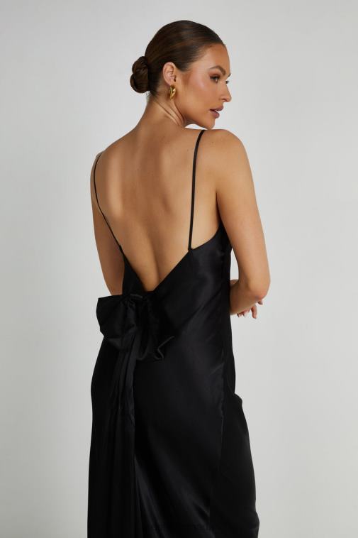 Meshki Black Kailey Low Back Maxi Dress With Detachable Bow Train Clothing JN88N190