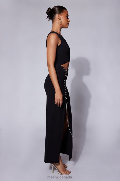 Meshki Black Margot One Shoulder Maxi Dress With Diamante Rope Clothing JN88N520
