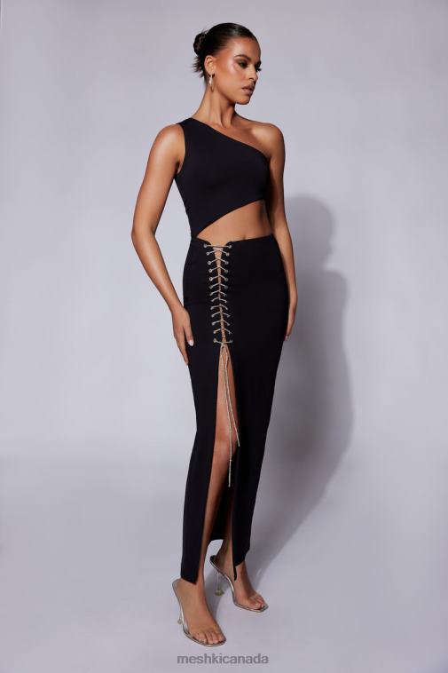Meshki Black Margot One Shoulder Maxi Dress With Diamante Rope Clothing JN88N520