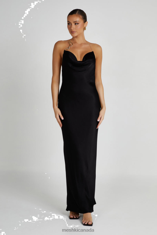 Meshki Black Melissa Satin Cowl Front Maxi Dress Clothing JN88N95