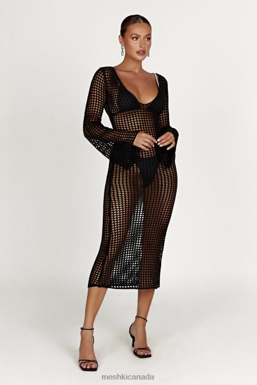 Meshki Black Murphy Long Sleeve Crochet Maxi Dress Clothing JN88N740