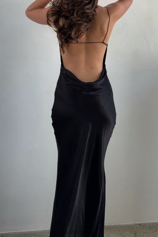 Meshki Black Sadie Maxi Satin Halter Ruched Slip Dress Clothing JN88N629