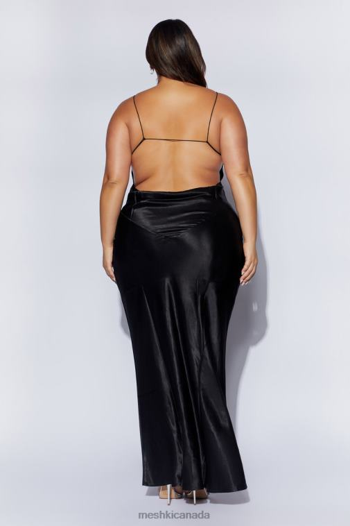 Meshki Black Sadie Maxi Satin Halter Ruched Slip Dress Clothing JN88N629