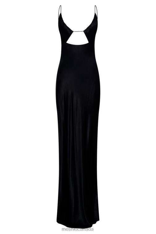 Meshki Black Sadie Maxi Satin Halter Ruched Slip Dress Clothing JN88N629