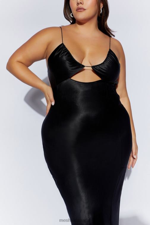 Meshki Black Sadie Maxi Satin Halter Ruched Slip Dress Clothing JN88N629