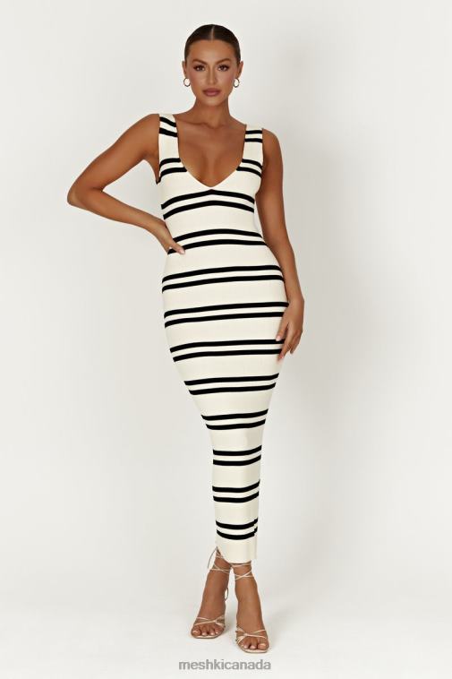 Meshki Black/White Henrietta Stripe Knit Maxi Dress Clothing JN88N251