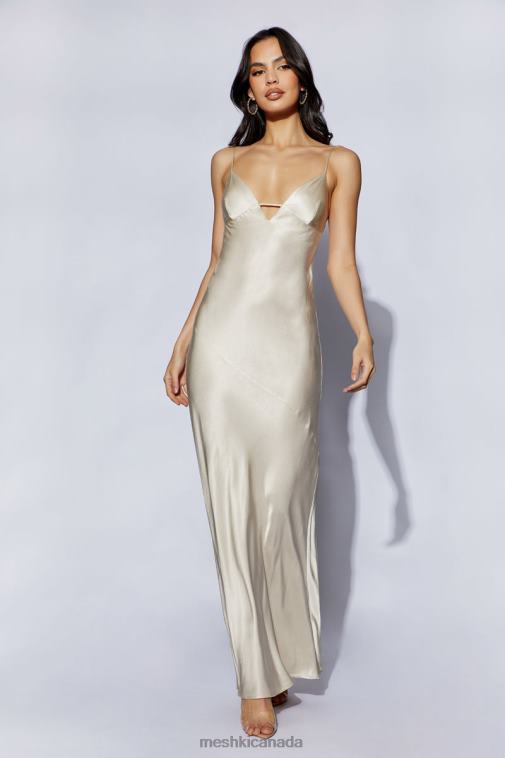 Meshki Champagne Cora Tie Back Maxi Slip Dress Clothing JN88N661