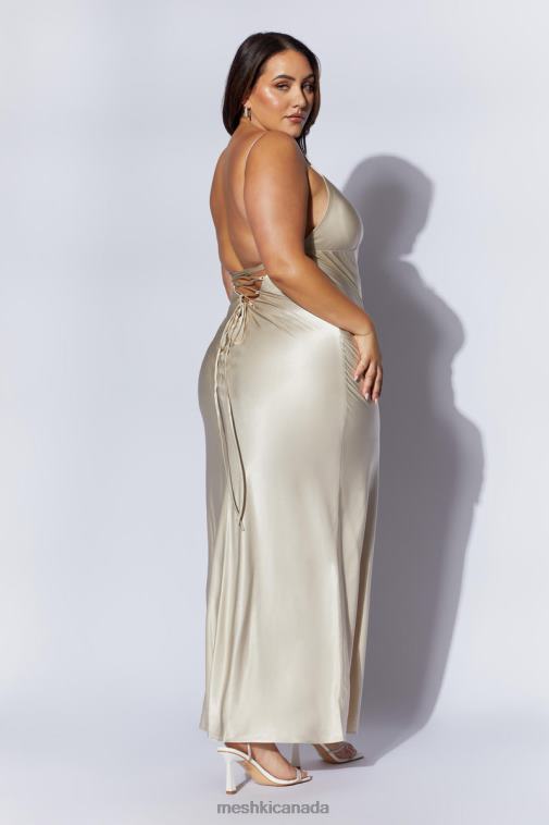 Meshki Champagne Cora Tie Back Maxi Slip Dress Clothing JN88N661