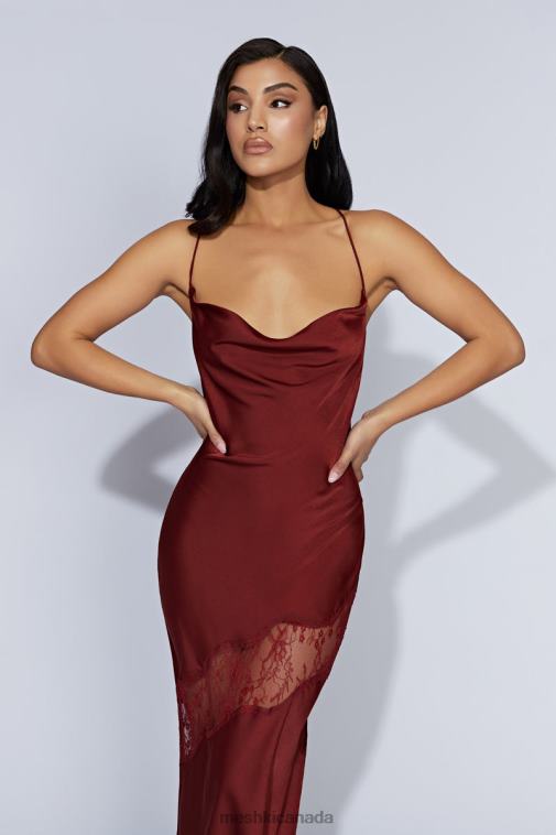 Meshki Cherry Chocolate Chandra Lace Detail Satin Maxi Dress Clothing JN88N85