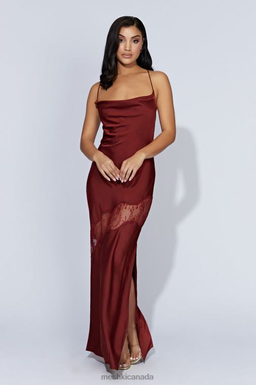 Meshki Cherry Chocolate Chandra Lace Detail Satin Maxi Dress Clothing JN88N85
