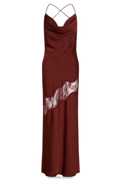 Meshki Cherry Chocolate Chandra Lace Detail Satin Maxi Dress Clothing JN88N85