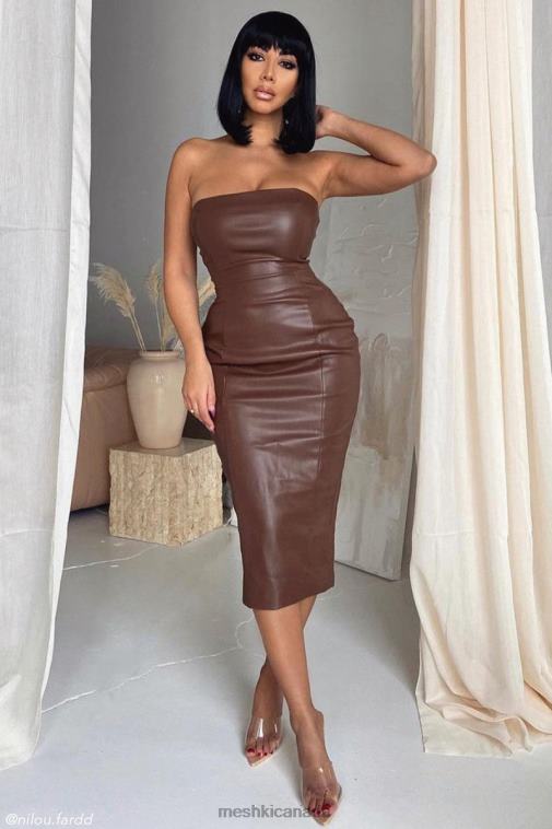 Meshki Chocolate Pamela Strapless Faux Leather Dress Clothing JN88N513