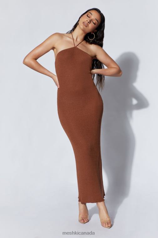 Meshki Clay Aryana Asymmetrical Straight Maxi Halter Knit Dress Clothing JN88N727