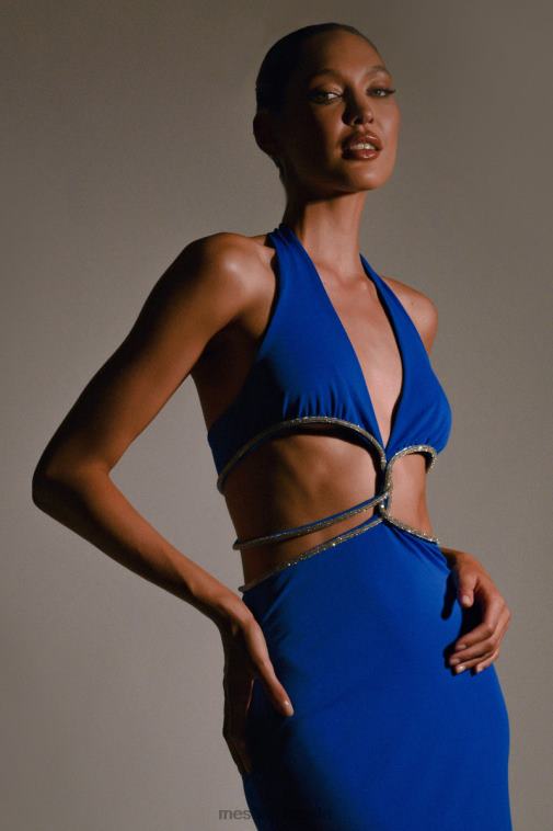 Meshki Cobalt Blue Nicha Diamante Cut Out Maxi Dress Clothing JN88N701