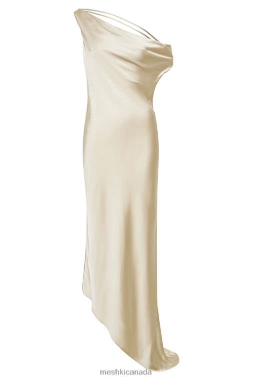 Meshki Gold Yvette Slip Maxi Dress With Asymmetrical Hem Clothing JN88N49