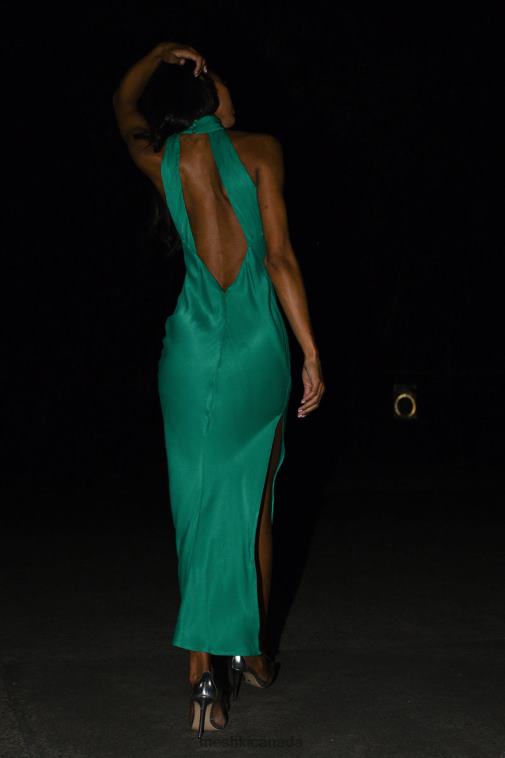 Meshki Green Claire Satin Drape Back Maxi Dress with Split Clothing JN88N37