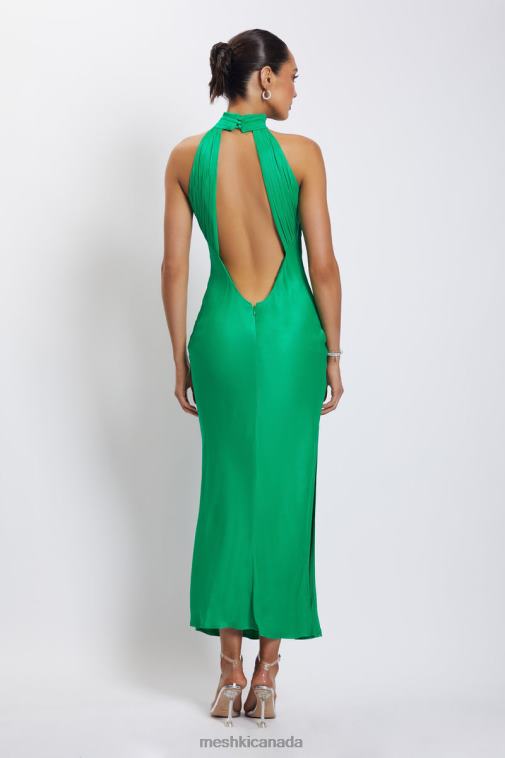 Meshki Green Claire Satin Drape Back Maxi Dress with Split Clothing JN88N37
