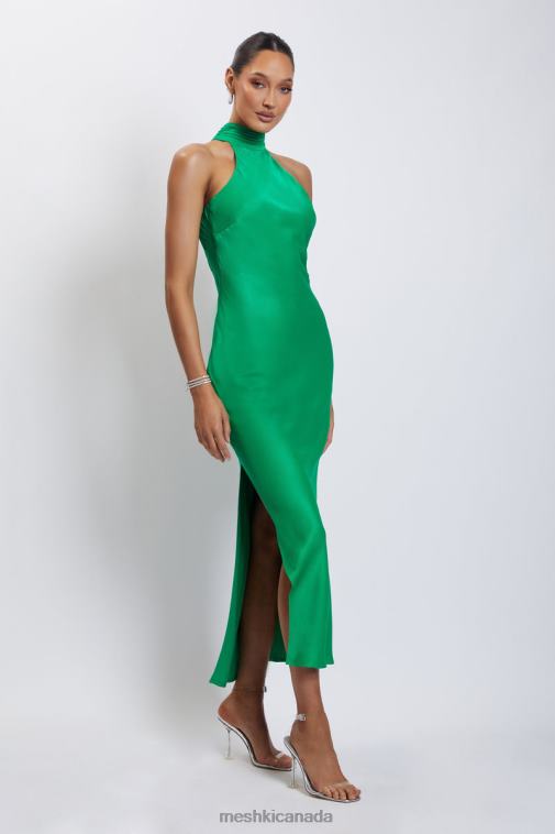 Meshki Green Claire Satin Drape Back Maxi Dress with Split Clothing JN88N37