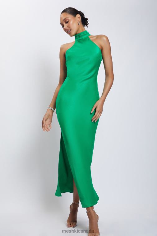 Meshki Green Claire Satin Drape Back Maxi Dress with Split Clothing JN88N37