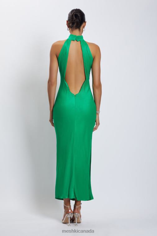 Meshki Green Claire Satin Drape Back Maxi Dress with Split Clothing JN88N37