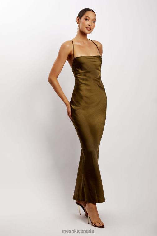 Meshki Khaki Sydney Straight Neck Slip Maxi Dress Clothing JN88N214
