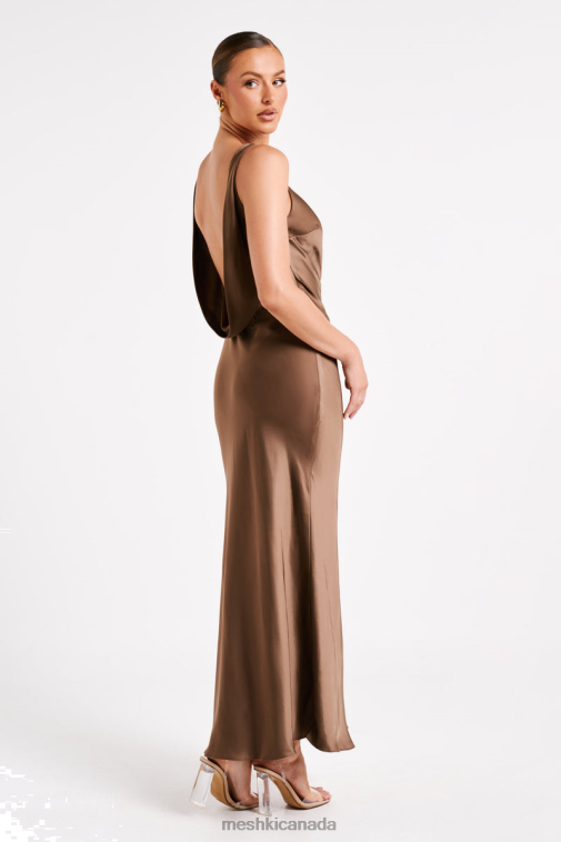Meshki Mocha Gemima Satin Maxi Dress With Split Clothing JN88N2