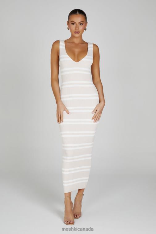 Meshki Nude/White Henrietta Stripe Knit Maxi Dress Clothing JN88N100